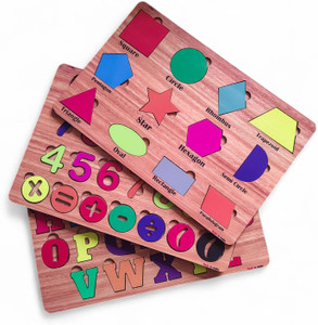 Fiddlys Wooden Educational Puzzle: Alphabet Shapes & Numbers Learning Toy