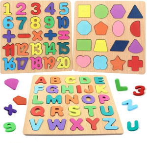 WUDLY 3in1 Wooden Learning Educational ABCD Board for Kids Activity Toys for Toddlers