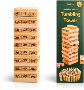 Aviron 54-Pcs Wooden Stacking Blocks Game for Kids & Adults, Brain Teaser