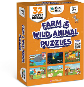 GiniMini Farm & Wild Animals 2 Piece Jigsaw Puzzles for Kids Age 2 & Above