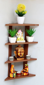 Madhuran Delta Corner unit Classic Walnut Particle Board Wall Shelf