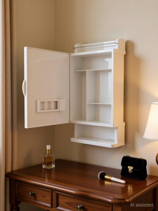 Bath Queen Rich Look Bathroom Cabinet with Mirror White Acrylic Wall Shelf
