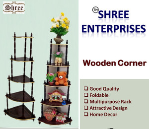 DPH 5 Shelf Wooden Corner, MDF Wall Corner Stand, Brown color, Multipurpose Rack Wooden Wall Shelf
