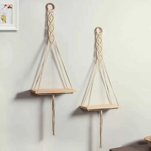 JANAKI SHOP Macrame Rope Hanging Used as Wall Decor for Home Decoration Wooden Wall Shelf