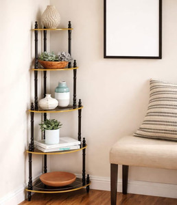 Bogenlite Modern 5-Tier Wooden Corner Shelf Unit for Living Room & Office MDF (Medium Density Fiber) Wall Shelf