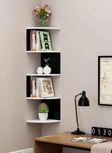 woodinto Zigzag Corner Wall Mount Shelf Unit/Racks and Shelves/Wall Shelf/Book Shelf MDF (Medium Density Fiber) Wall Shelf
