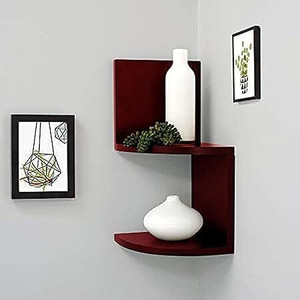 WallHeaven Wooden Corner Zigzag Wall Shelf for Living Room MDF (Medium Density Fiber) Wall Shelf
