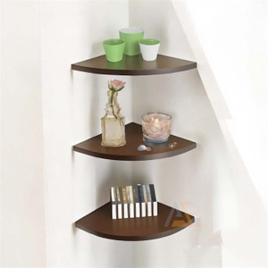 Aayat Enterprises Wall Mounted Corner 3 Tiers Shelf for Home&Office Bathroom/Kitchen Shelf (BROWN) Wooden, MDF (Medium Density Fiber) Wall Shelf