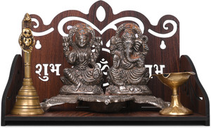 Gojeeva Premium Shubh Labh Carved Pattern Devghar Set Top Box Stand Wooden Mandir Temple Wooden Wall Shelf