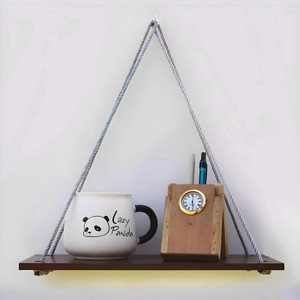 VAH Wooden 1 Layer With Grey Jute Rope Wall Floating Wall Decor Wall Shelf Wooden Wall Shelf