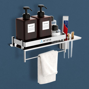 Arena 3 in 1 Multipurpose Bathroom Shelf, Bathroom Stand, Tumbler, Napkin Holder Stand Stainless Steel Wall Shelf