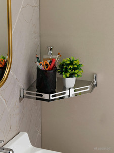 iSTAR Stainless Steel Corner Wall Shelf for Bathroom – 10x10 inch (Pack of 1) Stainless Steel Wall Shelf