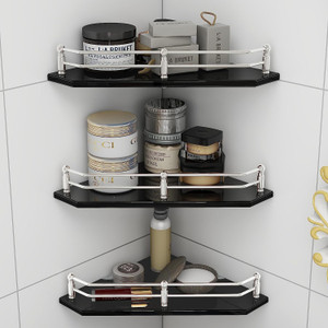 Plantex Premium Diamond Black Glass Corner Shelf for Bathroom/Kitchen Shelf/Bathroom Accessories (9x9 Inches) Glass Wall Shelf