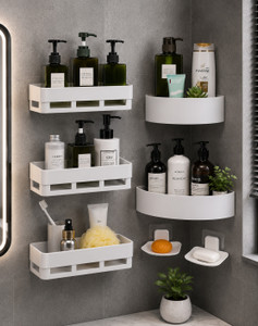 HATMEET 2 Soap Dish + 2 Corner Plastic Wall Shelf, White - Image 6