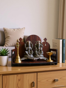 Gojeeva Premium Om Carved Pattern Devghar, Set-Top Box Stand Wooden Mandir Temple(DIY) Wooden Wall Shelf