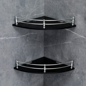 Garbnoire Glass Corner Shelf - Wall Mount Bathroom Accessories (9 x 9 Inch)-(Pack of 2) Glass, Stainless Steel Wall Shelf