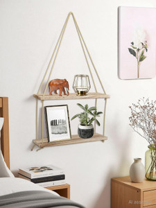 ECOPLUS Floating Shelf Wall Hanging Shelves Wooden Rack - 2 Tier Wooden Wall Shelf