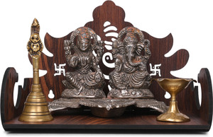 Gojeeva Premium Ganesh Ji Carved Pattern Devghar, Set-Top Box Stand Wooden Mandir Temple Wooden Wall Shelf