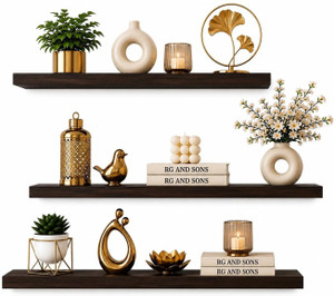 NationalArts Wooden Wall Shelf& Rack (Number of Shelves - 3, Brown) Wooden Wall Shelf