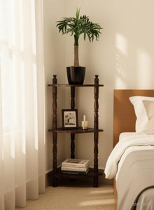 CRAFTSEXPORT Mini Corner Rack Side Table (Brown) Wooden Wall Shelf