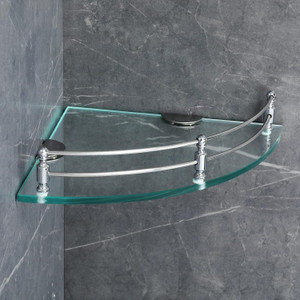 FORTUNE Multi-Purpose Glass Corner Shelf - 12x12 inch Wall Mount Shelf (Pack of 1) Glass, Stainless Steel Wall Shelf
