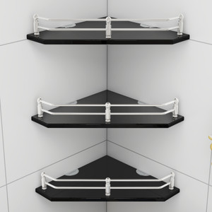 Impulse by Plantex Diamond Black Glass Corner Shelf for Kitchen/Bathroom Accessories (9 x 9 Inches) Glass Wall Shelf
