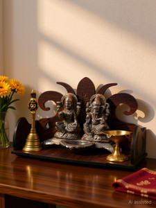 Gojeeva Premium Ganesh Ji Carved Pattern Devghar, Set-Top Box Stand Wooden Mandir Temple Wooden Wall Shelf