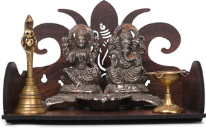 Gojeeva Premium Ganesh Ji Carved Pattern Devghar, Set-Top Box Stand Wooden Mandir Temple Wooden Wall Shelf