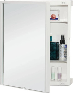 Well Set Strong and Heavy Rich Look Storage Cabinet with Mirror- Ivory Plastic Wall Shelf
