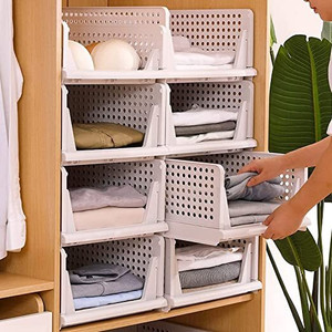 Finner Multipurpose Foldable Storage Basket Wardrobe Organizers for Clothes (Pack of 8) PVC Collapsible Wardrobe