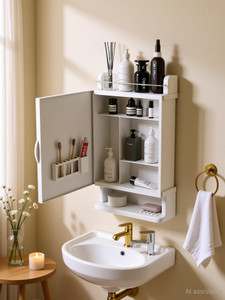 Bath Queen Heavy Plastic Mirror Cabinet White Acrylic Wall Shelf