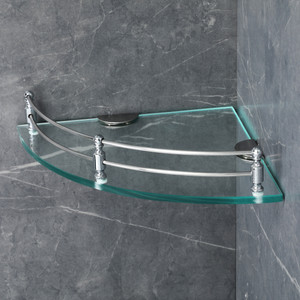 Garbnoire Multi-Plurpose Glass Corner Shelf for Bathroom - 12 x 12 inch Wall Mount Shelf | Bathroom Accessory Glass, Stainless Steel Wall Shelf