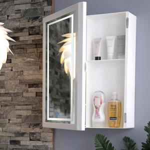 CIPLA PLAST Flora LED Mirror Cabinet Multipurpose Bathroom Cabinet with Door | Flora (White) Polypropylene, Glass Wall Shelf