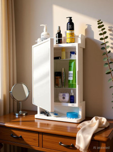 Zahab Strong and Heavy Rich Look Storage Cabinet with Mirror 21x5x12 inch Plastic Wall Shelf