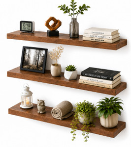 Hawari Home Decor Floating MDF Wooden Wall Shelf (No.of Shelves - 3, Black,brown) MDF (Medium Density Fiber), Wooden Wall Shelf