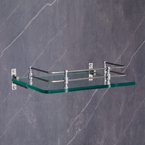 Garbnoire 12 x 6 Inch Multipurpose Wall Hung Glass Bathroom Shelf with Wall Brackets Stainless Steel, Glass Wall Shelf
