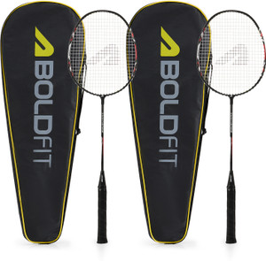 BOLDFIT Badminton Racquet with Bag Cover Badminton Racket Shuttle Racket Shuttle Bat Black, Red Strung Badminton Racquet