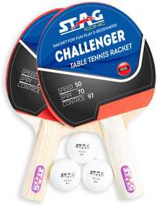 Stag iconic Challenger Playset with White Ball Red, Black Table Tennis Racquet
