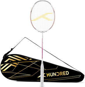 Hundred Flareon 100 Badminton Racket 4U (Strung)| Speed Racket | Full Cover Included White Strung Badminton Racquet