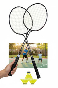 AB FITNESS Double Shaft Badminton Racket Set of 2 Piece with 3 Piece ...