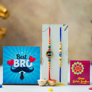 Tonkwalas Designer Rakhi Gift Set For Brother Combo With Roli Chawal Greeting Card- FRM2-C16-C2 Mauli Thread Showpiece, Rakhi, Greeting Card, Chawal Roli Pack  Set