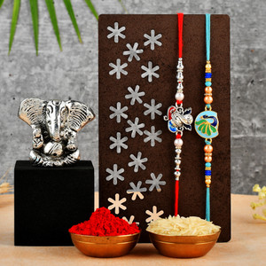 Tonkwalas Designer Rakhi Gift Set For Brother Combo With Roli Chawal Greeting Card- SG1-C18-C21 Mauli Thread Showpiece, Rakhi, Greeting Card, Chawal Roli Pack  Set