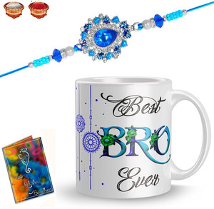 Earnam Designer R-112-KA Gold Finish Chawal Roli Pack, Rakhi, Mug Set