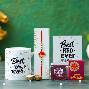 Tonkwalas Designer Rakhi Gift Set For Brother Combo With Roli Chawal Greeting Card- TW-MUG-60-CE Mauli Thread Mug, Rakhi, Key Ring, Showpiece, Greeting Card, Chawal Roli Pack  Set