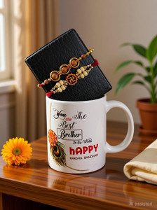 Designer 2 pcs Rakhi with mug For Bhai | Fancy Rakhi| Designer Rakhi| Mauli Thread Rakhi, Mug Set by MILEN