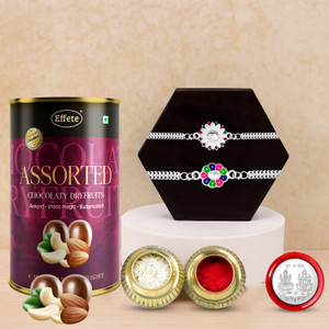 DeoDap Bracelet Rakhi Combo Gift Set for Brother |Assortment 96Gm|Chocolate|Y22K2_A27+A4_AS Assorted Rakhi, Chawal Roli Pack, Greeting Card, Coins  Set
