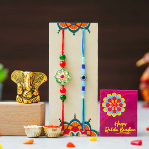 Tonkwalas Designer Rakhi Gift Set For Brother Combo With Roli Chawal Greeting Card- GG2-C18-C40 Mauli Thread Showpiece, Rakhi, Greeting Card, Chawal Roli Pack  Set