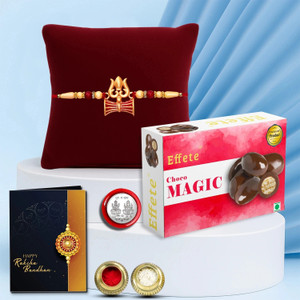 DeoDap Religious Rakhi Combo Gift Set for Brother |Choco Beats 32Gm|Chocolate|Y22K1_603_CB32 Assorted Rakhi, Chawal Roli Pack, Greeting Card, Coins  Set