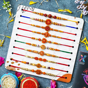 Xvision Designer Set of 10-Thread Rakhi Combo for Raksha Bandhan-Rakhis for Brother- Mauli Thread Rakhi  Set