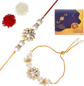 Great Art Bhaiya Bhabhi DH-KR1108 Kundan Rakhi  Set